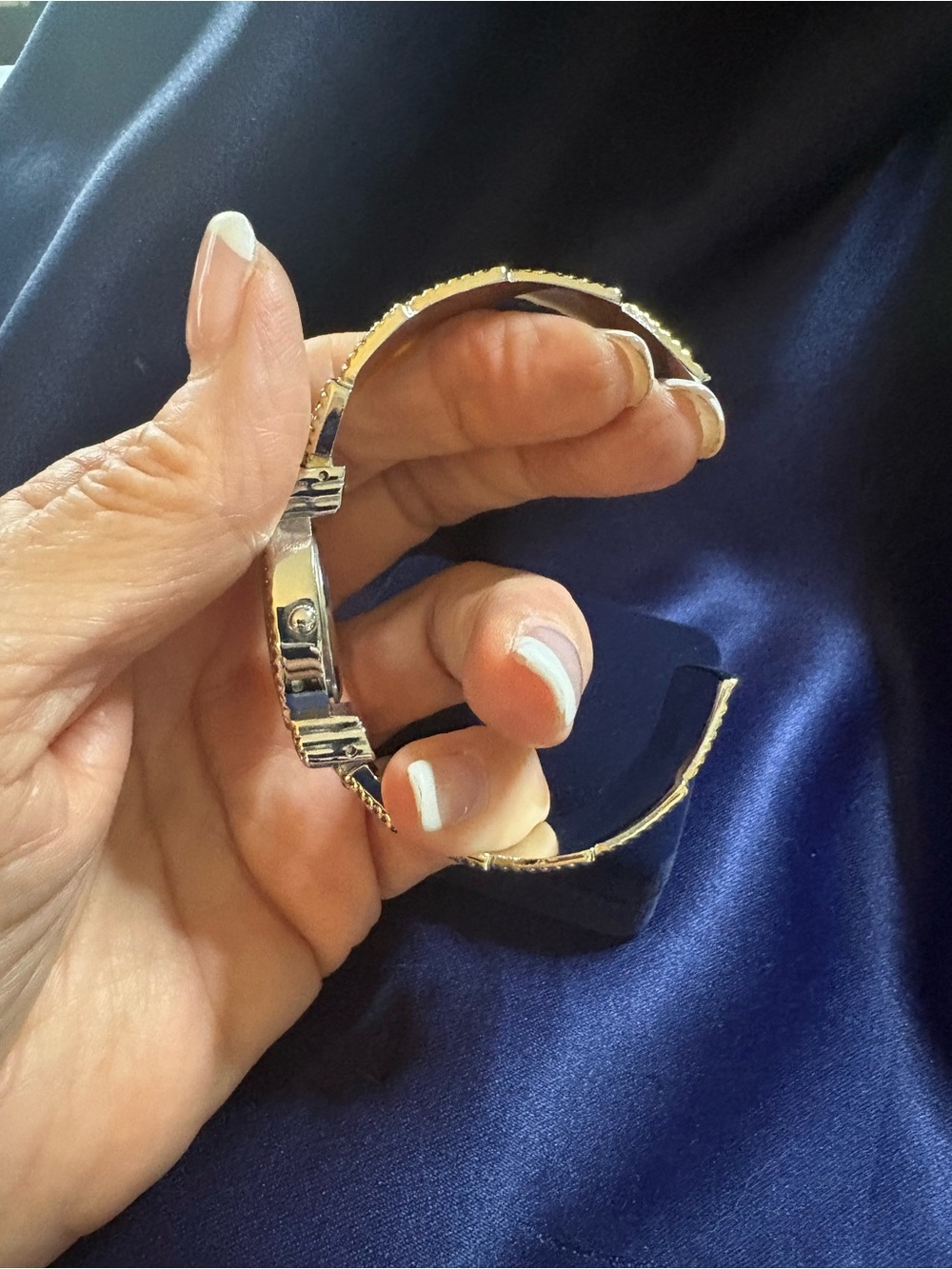 Watch Gold & Silver Tone Ornate Rhinestone Accent Quartz Link Bracelet - Picture 9 of 12